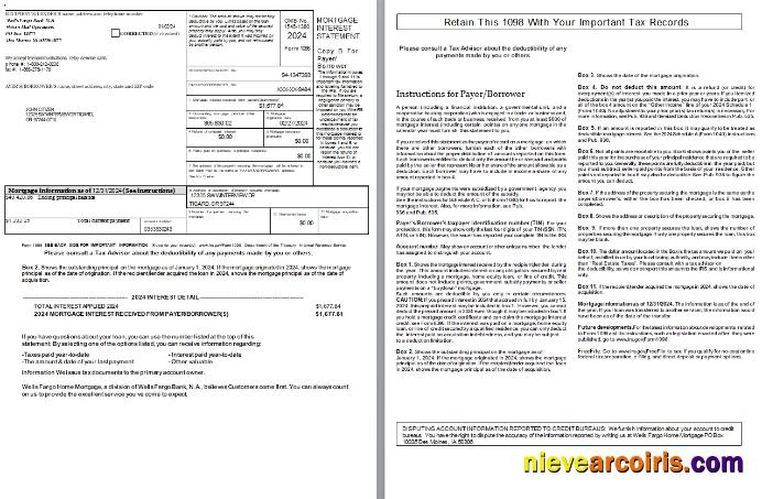USA Iowa Wells Fargo bank mortgage interest statement, 2 pages